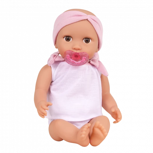 LullaBaby, 14 Inch Baby Doll 2 Piece Outfit Pink Headband Brown Eyes Soft Cuddly Body Removable Pacifier First Baby Doll Gift for Kids 2 Years and Up - Lullababy - Image 8