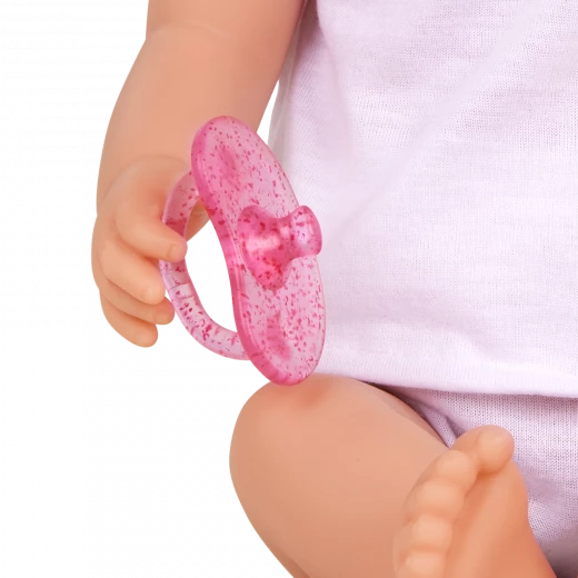LullaBaby, 14 Inch Baby Doll 2 Piece Outfit Pink Headband Brown Eyes Soft Cuddly Body Removable Pacifier First Baby Doll Gift for Kids 2 Years and Up - Lullababy - Image 3