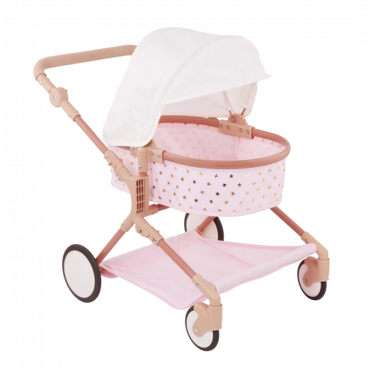 LullaBaby, Double doll stroller for children, pink with gold star pattern, adjustable handles, swivel front wheels, foldable canopy, removable storage basket, durable and safe materials. Ideal for children 2 years and up to play with LullaBaby, Double doll stroller for children, pink with gold star pattern, adjustable handles, swivel front wheels, foldable canopy, removable storage basket, durable and safe materials. Ideal for children 2 years and up to play with
