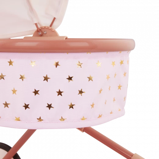 LullaBaby, Double doll stroller for children, pink with gold star pattern, adjustable handles, swivel front wheels, foldable canopy, removable storage basket, durable and safe materials. Ideal for children 2 years and up to play with - Lullababy - Image 9