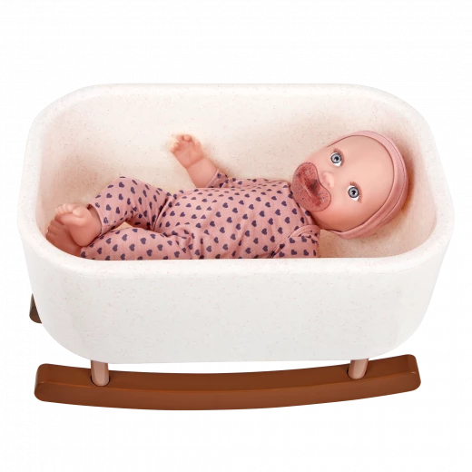 LullaBaby, Baby Doll Rocking Bassinet for Imaginative Play and Nurturing Skills with Modern Speckled White Design Sturdy Lightweight Easy to Clean Perfect for Kids Ages 2 Years and Up - Lullababy - Image 2