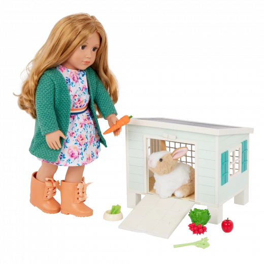 Our Generation, Bunny Hutch Playset with Plush Rabbit & Pet House for Kids Ages 3+ 18" Doll Accessories Food Bowl Carrot Lettuce Radishes - Our Generation - Image 3