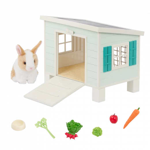 Our Generation, Bunny Hutch Playset with Plush Rabbit & Pet House for Kids Ages 3+ 18" Doll Accessories Food Bowl Carrot Lettuce Radishes - Our Generation - Image 5