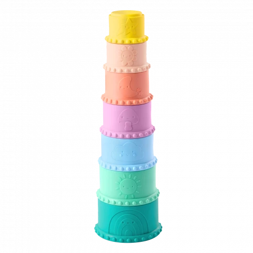 B. Toys, Stacking Cups and Soft Baby Blocks Stackin’ Squishies for Babies 6 Months and Up with 17 Sensory Pieces Numbers Shapes Animals Chew-Friendly Bath Play - B. toys - Image 2