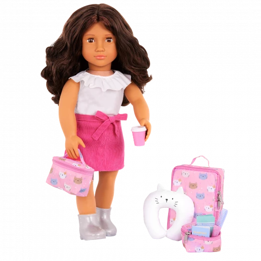 Our Generation, Purrfectly Packed 19-pc Kitty-Print Luggage & Travel Accessories for Kids Ages 3+ 18" Doll Passport Music Player Headphones - Our Generation - Image 3