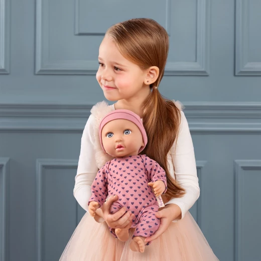 LullaBaby, 14 Inch Baby Doll Purple Hearts Pajama Gray Eyes Soft Cuddly Body Headband Pacifier First Baby Doll Gift for Kids 2 Years and Up - Lullababy - Image 3