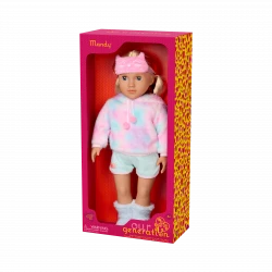 Our Generation, Mandy 18" Doll with Cat-Themed Pajama Outfit for Kids Ages 3+ Gray Eyes Closing Plush Pajamas Hood with Cat Ears