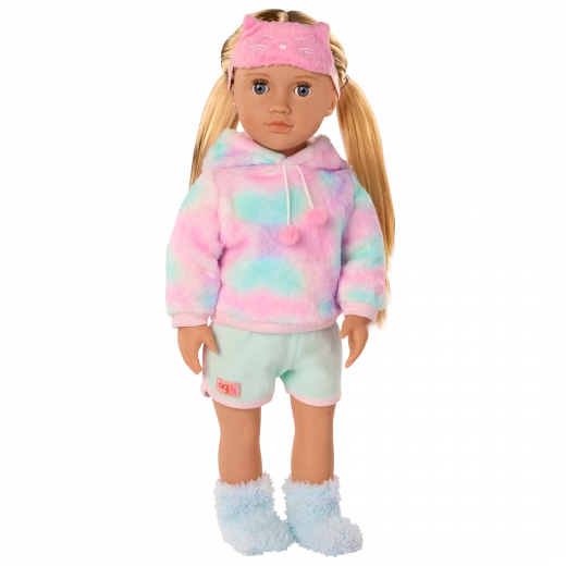 Our Generation, Mandy 18" Doll with Cat-Themed Pajama Outfit for Kids Ages 3+ Gray Eyes Closing Plush Pajamas Hood with Cat Ears - Our Generation - Image 5