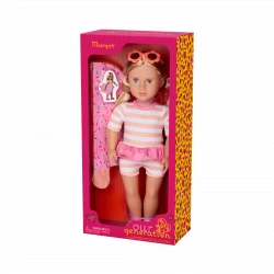 Our Generation, Margot 18 Inch Doll with Sporty Striped Swimsuit Pink Frilly Waist Floral Sunglasses Peep-Toe Sandals and Inflatable Popsicle Pool Float for Dress-Up Imaginative Beach Play for Kids Age 3+