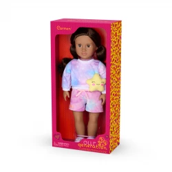 Our Generation, Carmen 46 cm Doll in Pastel Galactic Tie-Dye Pajamas with Crocs Shoes, Star Plush Toy, Brown Eyes, Long Wavy Hair, Movable Arms, Legs, Head and Eyelids, Soft Torso Dress-Up Doll for Kids Age 3+