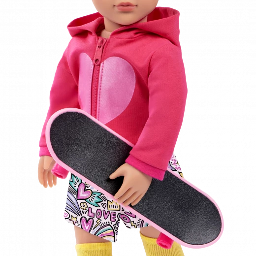 Our Generation, Skate into Fun Skateboarding Outfit & Accessories for Kids Ages 3+ 18" Doll Clothes Hoodie Skort Shoes Skateboard - Our Generation - Image 6