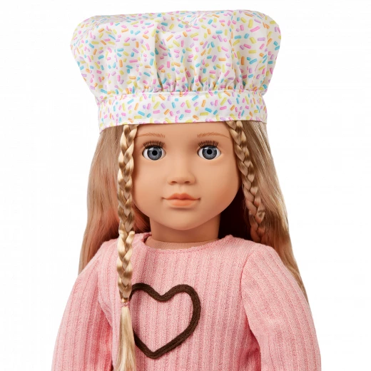 Our Generation, Emery 18" Posable Baking Doll & Storybook Baking with Love Gray Eyes Blonde Hair Chef Hat Apron Accessories - Our Generation - Image 4