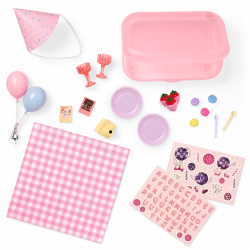 Our Generation, Love to Party 21-pc Pink Storage Case & Accessories for Kids Ages 3+ 18" Doll Party Set Balloons Camera Macarons