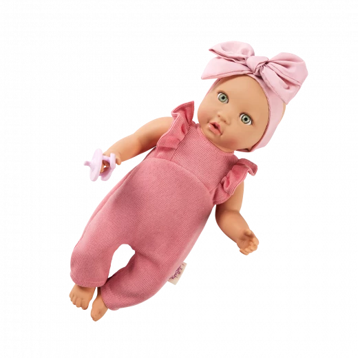 LullaBaby, 14 Inch Baby Doll Pink Romper Ruffle Sleeves Oversized Bow Headband Light Blue Eyes Fair Skin Tone Soft Cuddly Body Pacifier First Baby Doll Gift for Kids 2 Years and Up - Lullababy - Image 7