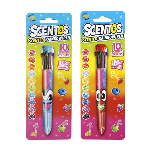 Scentos, 10 Colour Rainbow Pen Scented Multi Colour Click Pen Fruity Scents Kids Writing Drawing Colouring School Stationery Ages 3+ Scentos, 10 Colour Rainbow Pen Scented Multi Colour Click Pen Fruity Scents Kids Writing Drawing Colouring School Stationery Ages 3+