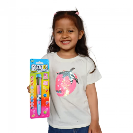 Scentos, 10 Colour Rainbow Pen Scented Multi Colour Click Pen Fruity Scents Kids Writing Drawing Colouring School Stationery Ages 3+ - Scentos - Image 4