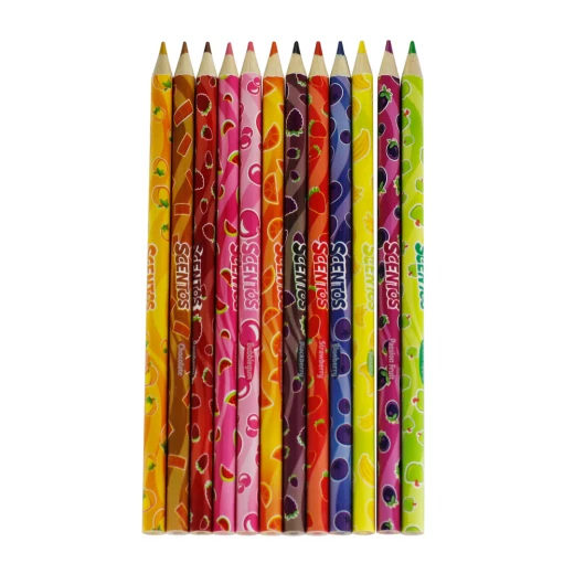 Scentos, 12 Scented Coloured Pencils Kids Fruity Scented Creative Drawing And Colouring Set With Scratch N Sniff Scented Erasers Safe Non-Toxic Art School Travel Age 3+ - Scentos - Image 2
