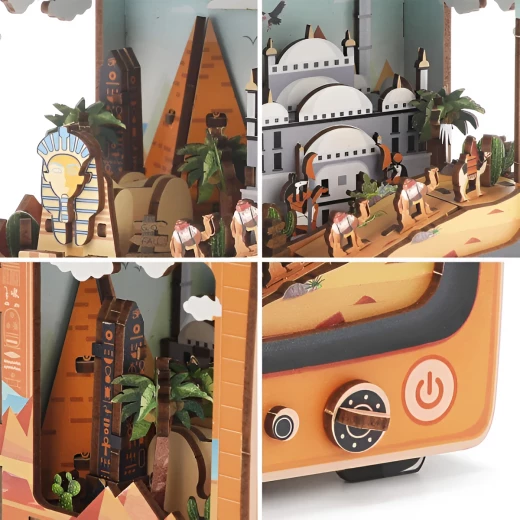 Egyptian Pyramids 3D Puzzle Retro TV Design DIY Kit with LED Light 89 Wooden Pieces for Ages 12+ Creative Historical Decoration - K Toys - Image 2