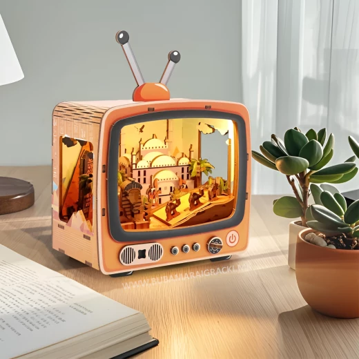 Egyptian Pyramids 3D Puzzle Retro TV Design DIY Kit with LED Light 89 Wooden Pieces for Ages 12+ Creative Historical Decoration - K Toys - Image 5