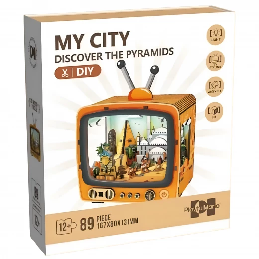 Egyptian Pyramids 3D Puzzle Retro TV Design DIY Kit with LED Light 89 Wooden Pieces for Ages 12+ Creative Historical Decoration - K Toys - Image 6