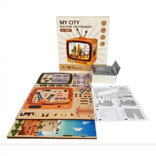 Egyptian Pyramids 3D Puzzle Retro TV Design DIY Kit with LED Light 89 Wooden Pieces for Ages 12+ Creative Historical Decoration - K Toys - Image 7