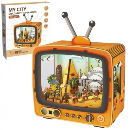 Egyptian Pyramids 3D Puzzle Retro TV Design DIY Kit with LED Light 89 Wooden Pieces for Ages 12+ Creative Historical Decoration - K Toys - Image 9