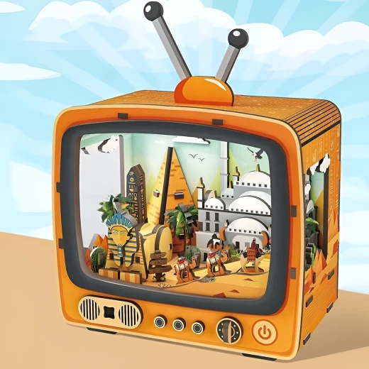 Egyptian Pyramids 3D Puzzle Retro TV Design DIY Kit with LED Light 89 Wooden Pieces for Ages 12+ Creative Historical Decoration - K Toys - Image 10