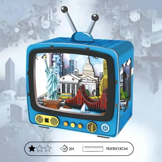 New York Ferry 3D Puzzle Retro TV Design DIY Kit with LED Light 78 Wooden Pieces for Ages 12+ Creative Urban Decoration - K Toys - Image 2