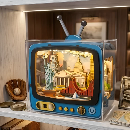 New York Ferry 3D Puzzle Retro TV Design DIY Kit with LED Light 78 Wooden Pieces for Ages 12+ Creative Urban Decoration - K Toys - Image 3