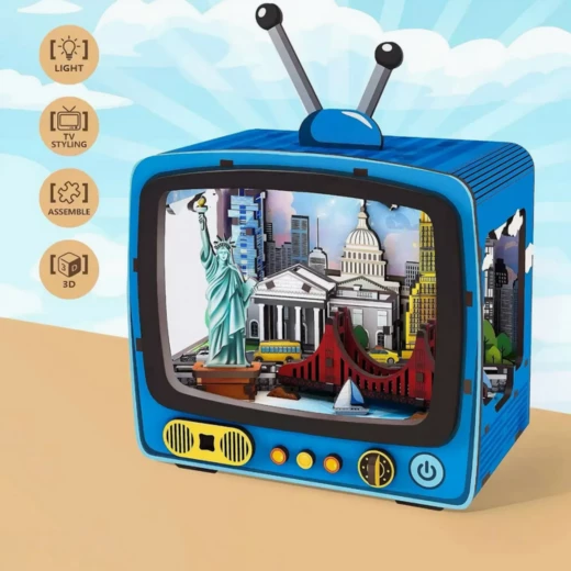 New York Ferry 3D Puzzle Retro TV Design DIY Kit with LED Light 78 Wooden Pieces for Ages 12+ Creative Urban Decoration - K Toys - Image 4