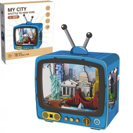 New York Ferry 3D Puzzle Retro TV Design DIY Kit with LED Light 78 Wooden Pieces for Ages 12+ Creative Urban Decoration - K Toys - Image 5