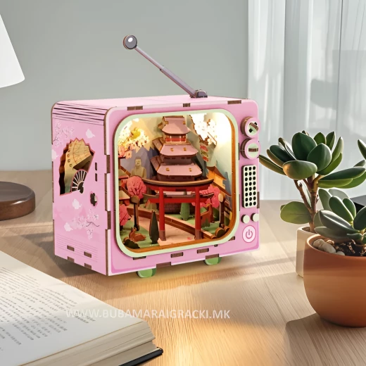 بازل جبل فوجي ثلاثي الأبعاد بتصميم تلفاز كلاسيكي مع إضاءة ليد مجموعة تركيب 129 قطعة خشبية للأعمار 12+ ديكور ياباني - كي تويز - Image 5