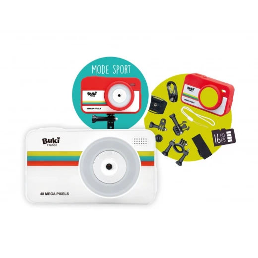 Buki, CamPro 2 in 1 Camera Travel and Sport Modes 48MP Ultra Sharp Photos 1080P Full HD Videos Autofocus 16x Digital Zoom 7cm Screen Silicone Case 16GB Micro SD Card Rechargeable Battery for Kids Ages 8 and Up - Buki - Image 4