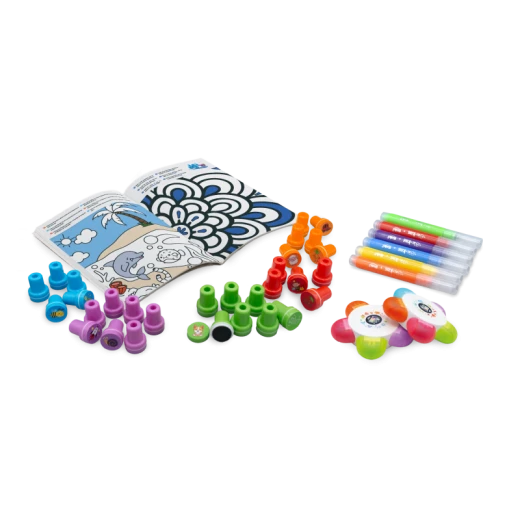Buki, Activity Box Stamps Set Over 45 Stamps 20 Page Activity Booklet 30 Self Inking Stamps 6 Markers with Stamps 2 Stamp Flowers 5 Borders Suitable for Kids Ages 3 and Up - Buki - Image 2