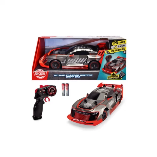 Dickie, RC Audi S1 E-Tron Quattro Drift Car with 2-Channel Remote Control 2.4 GHz, Turbo, Drift Function, Spare Wheels, Rechargeable Battery, Speed up to 12 km/h, Suitable for Children Aged 6 Years and Older, Exciting Racing Experience Dickie, RC Audi S1 E-Tron Quattro Drift Car with 2-Channel Remote Control 2.4 GHz, Turbo, Drift Function, Spare Wheels, Rechargeable Battery, Speed up to 12 km/h, Suitable for Children Aged 6 Years and Older, Exciting Racing Experience