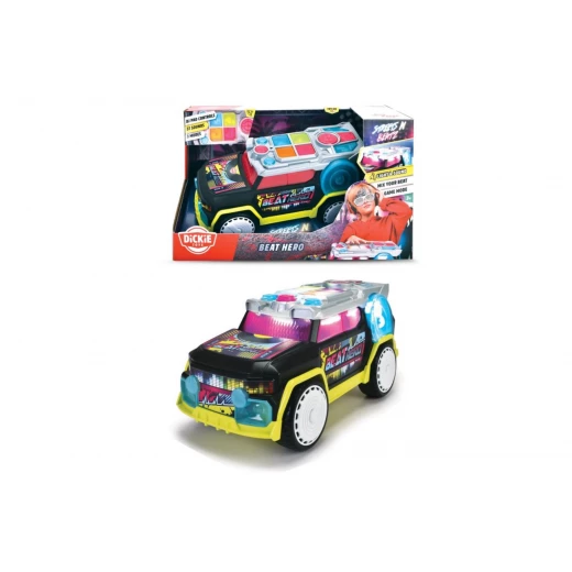 Dickie, Streets N Beatz Hero DJ Music Car 33.5 cm with 22 Sounds 3 Music Modes LED Light Show Record and Challenge Mode Freewheel Toy for Kids Age 3+ - Dickie - Image 3