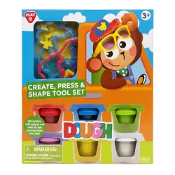 Playgo, Create Press And Shape Tool Set with 6 Clay Jars, Tools and Moulds Safe Non-Toxic Reusable Dough for Kids Ages 3+