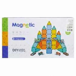 Magnetic Building Blocks Cars and Airplane Park Set with 59 Pieces Rolling Ball Tracks Creative Educational Construction Toy for Kids Age 3+
