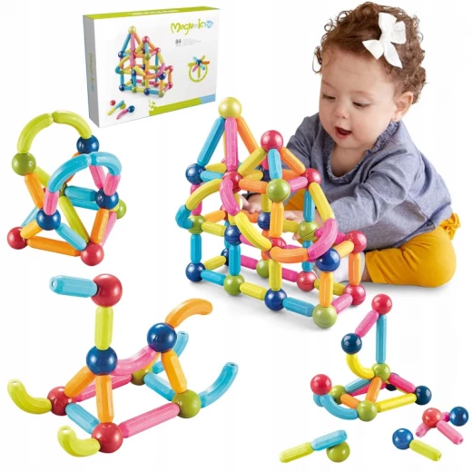 Magnetic Building Sticks Construction Set for Kids Creative Educational Learning Toy with Colorful Design Flexible Assembly and Strong Magnetic Connections 84 Pieces for Children Age 3+ - K Toys - Image 5