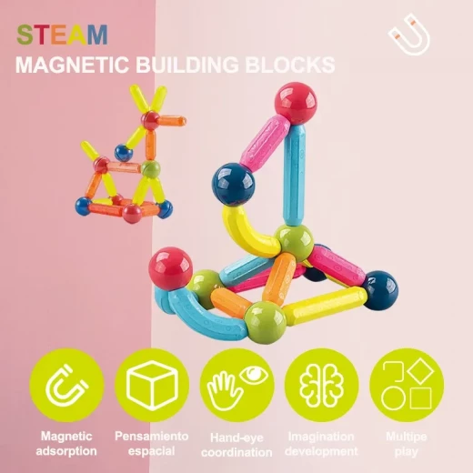 Magnetic Building Sticks Construction Set for Kids Creative Educational Learning Toy with Colorful Design Flexible Assembly and Strong Magnetic Connections 36 Pieces for Children Age 3+ - K Toys - Image 3