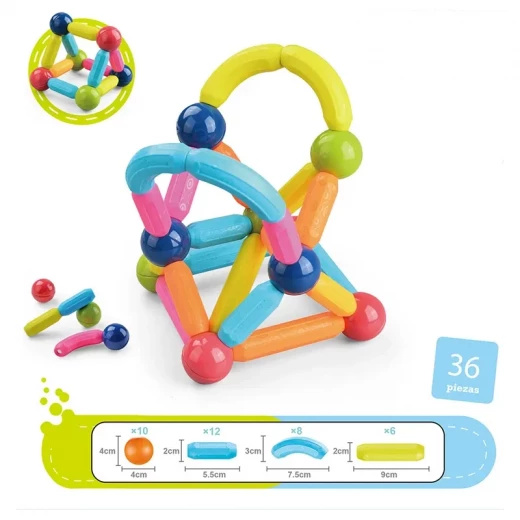 Magnetic Building Sticks Construction Set for Kids Creative Educational Learning Toy with Colorful Design Flexible Assembly and Strong Magnetic Connections 36 Pieces for Children Age 3+ - K Toys - Image 4