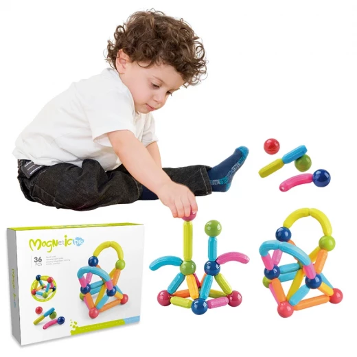 Magnetic Building Sticks Construction Set for Kids Creative Educational Learning Toy with Colorful Design Flexible Assembly and Strong Magnetic Connections 36 Pieces for Children Age 3+ - K Toys - Image 6