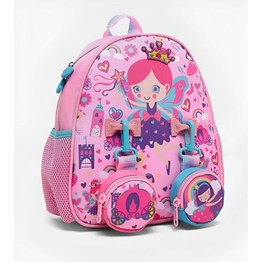 VEST, Princess Themed Small Backpack 10 Inch Cartoon Design Hanging Pockets Adjustable Straps Durable Polyester Breathable Back Panel Compact Size Perfect for School and Daily Use - Vest - Image 6