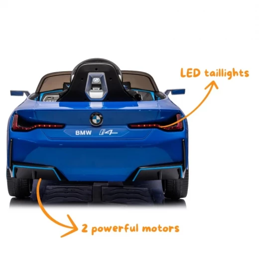 سيارة أطفال كهربائية بي إم دبليو آي 4, بتحكم عن بعد، إطارات EVA، حزام أمان 3 نقاط، بلوتوث, مناسبة للعشب والحصى – لون أزرق من رويال بيبي - رويال بيبي - Image 4