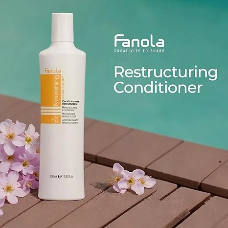 Fanola Nourishing Restructuring Conditioner 350ml is a professional hair care product designed for dry, frizzy, and damaged hair. It deeply hydrates and smooths the hair, leaving it soft, silky, and easy to manage. Enriched with linseed oil, it nourishes the hair fibers, prevents split ends, and enhances shine. This conditioner is suitable for color-treated and chemically processed hair, helping to extend color life and restore healthy appearance. - Fanola - Image 2