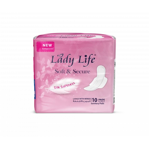 Lady Life Daytime Sanitary Pads, 10 pads with super absorbency and extended all-day protection, comfortable design with wings for longer-lasting secure fit. Lady Life Daytime Sanitary Pads, 10 pads with super absorbency and extended all-day protection, comfortable design with wings for longer-lasting secure fit.