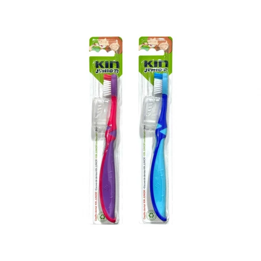 Kin Junior Kids Toothbrush Soft Rounded Bristles Small Triangular Head Protective Cap Ages 6–12 one piece Kin Junior Kids Toothbrush Soft Rounded Bristles Small Triangular Head Protective Cap Ages 6–12 one piece