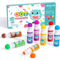 Foska Washable Dot Markers Set of 8 Colors – Non-Toxic, Easy to Clean, Safe for Kids, Ideal for Art & Crafts