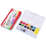 Foska Quality Solid Watercolor Paint Set, 12 Colors, Long-Lasting Pigments with Durable Pans Resistant to Chipping and Cracking, Easy to Apply with a Wet Brush, Ideal for Drawing, Painting, School Projects, Arts and Crafts for Kids, Students and Hobbyists - Foska