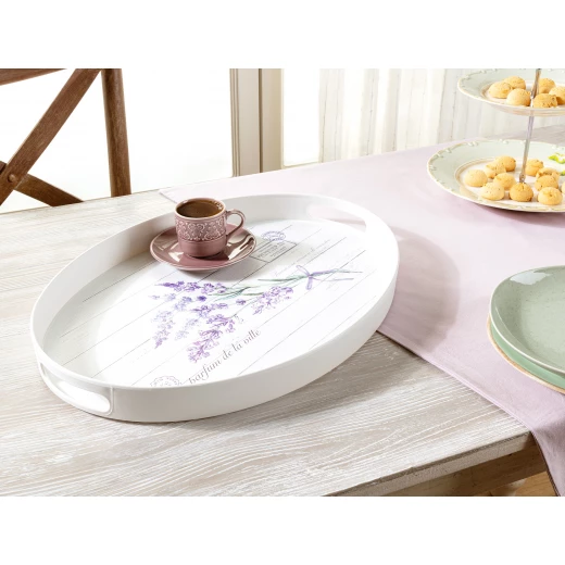 صينية لافاندر البيضاوية – بلاستيك أبيض 43×30 سم من مدام كوكو